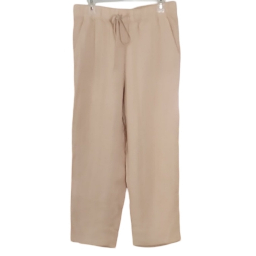 HM Womens Beige High Waisted Drawstring Straight Leg Ankle Pants Medium